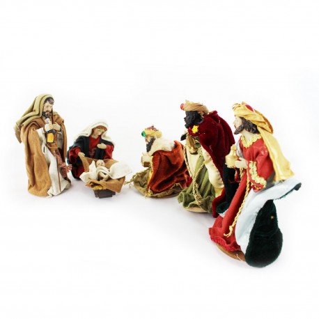 Heilige Familie und 3 Könige, Krippenfiguren Set mit Kleidung